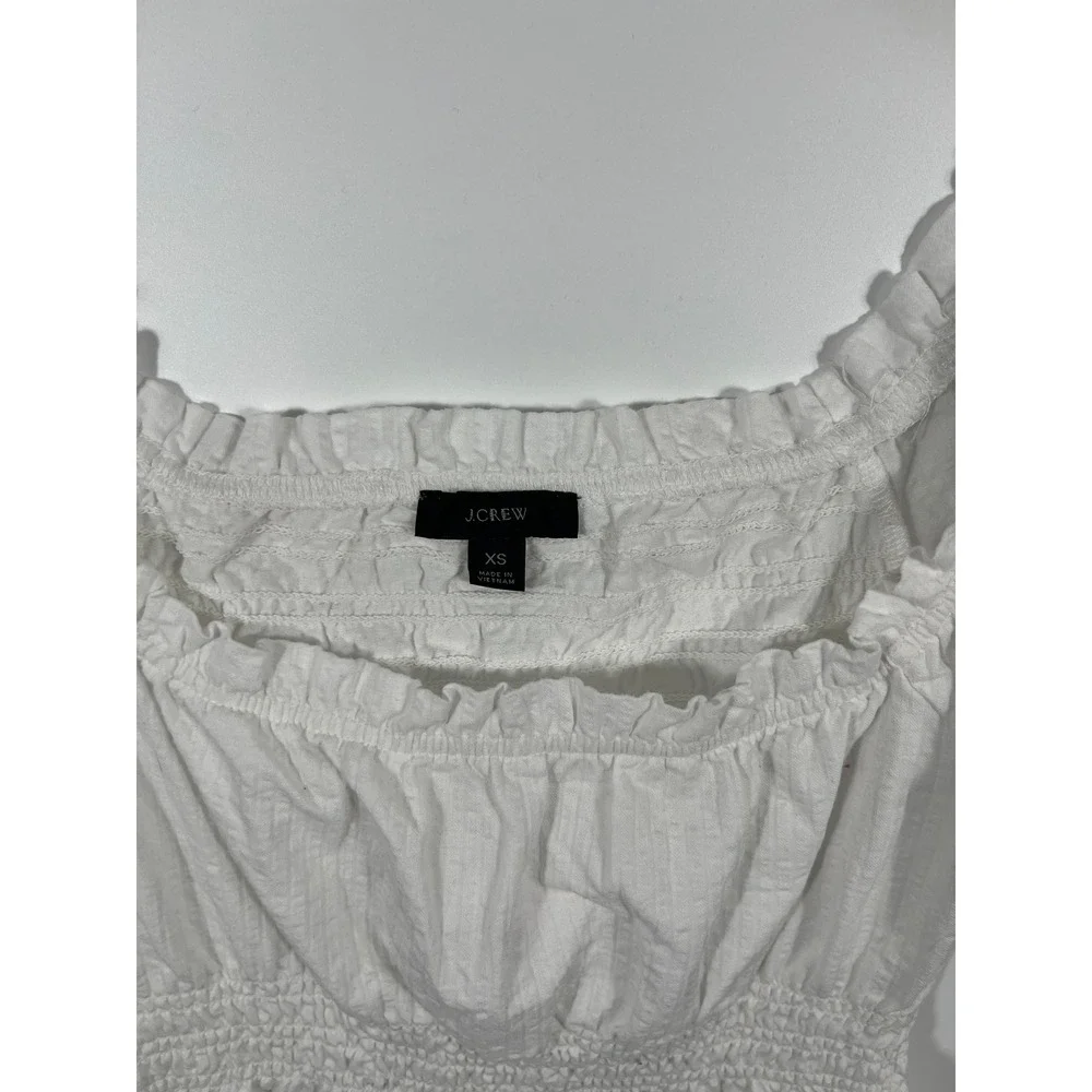 J Crew Womens Blouse XS White Puff Sleeve Milkmaid Peasant Cottage Boho Coastal